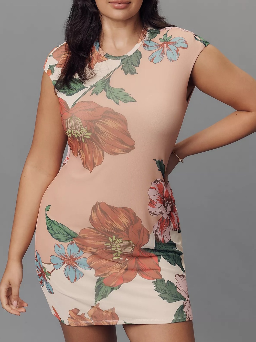 AFRM Fitted Mesh Mini Dress Anthropologie NWT 1X Plus Vacation Summer Floral